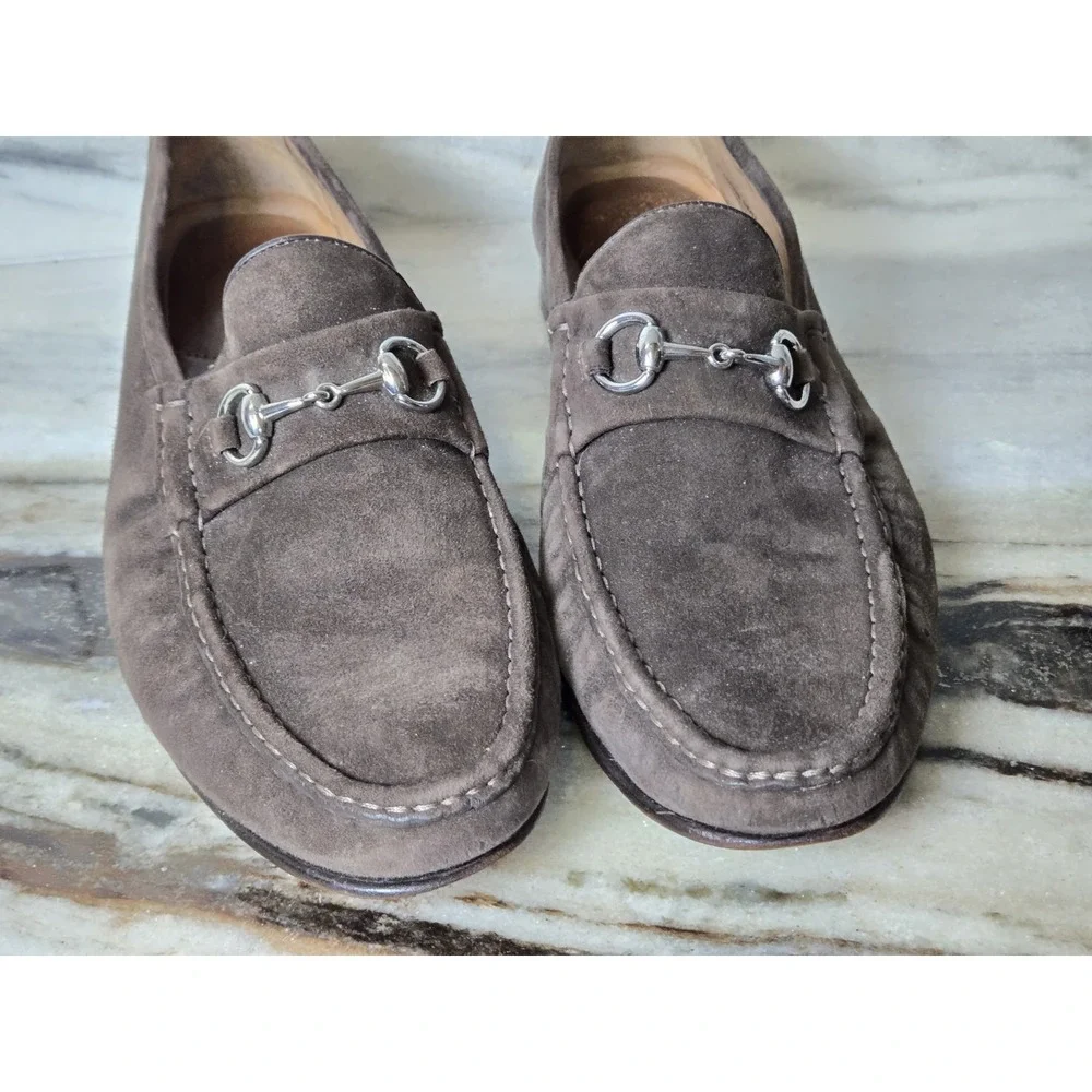 Peter Huber Horsebit Buckle Chocolate Suede Loafers Men's size 11‎
